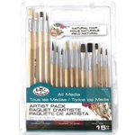 Assorted All Media Taklon Beginner Art & Craft Brushes 15pc Value Pack