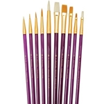 Assorted All Media Gold Taklon/Bristle Brushes 10pc Value Pack