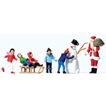 Christmas Figure Set in Merry Christmas Box -- Santa Claus, 5 Children, Snowman & Sled