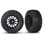 TRA7473T Traxxas Tires & wheels, assembled, glued (black wheels, gravel pattern tires, foam inserts) (2) (TSM rated)