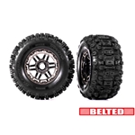 Traxxas 8979A Tires & wheels, assembled, glued (black chrome wheels, belted Sledgehammer® All-Terrain tires