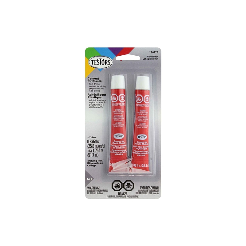 TES290278 Testors (2) 7/8oz. Tube Plastic Cement with Glue Tips