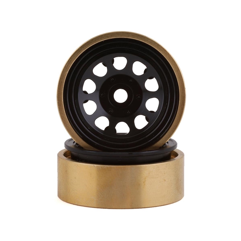 SSD RC SCX24 1.0” Aluminum/Brass D Hole Beadlock Wheels (Black) (2)