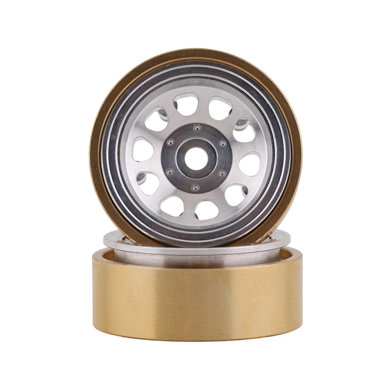 SSD RC SCX24 1.0” Aluminum / Brass D Hole Beadlock Wheels (Silver) (2)