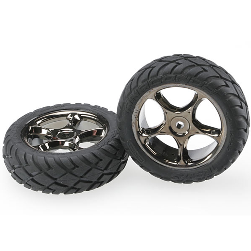 TRA2479T Traxxas Tires & wheels, assembled (2.2" black chrome wheels, Anaconda® 2.2" tires with foam inserts) (2) (Bandit® front)