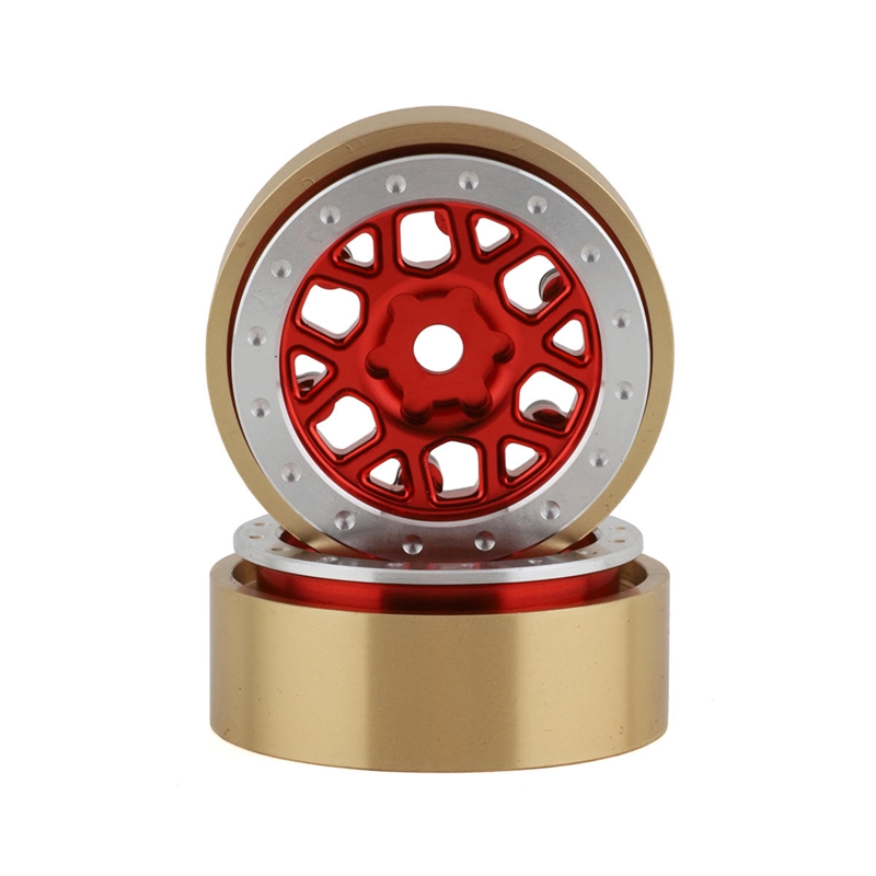 SSD RC SSD00550 1.0” Boxer Aluminum/Brass Beadlock Wheels (Red) (2)