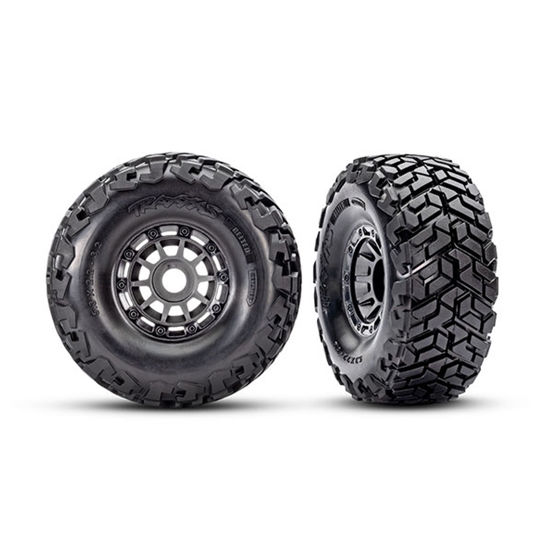 Traxxas 10272-Gray Tires & wheels, assembled, glued, left (1), right (1)