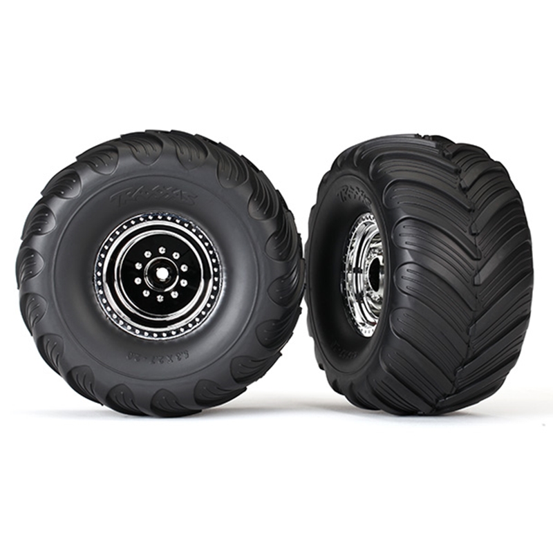 Traxxas 3665X Tires & wheels, assembled, glued (chrome wheels, Terra Groove dual profile tires, foam inserts) (nit