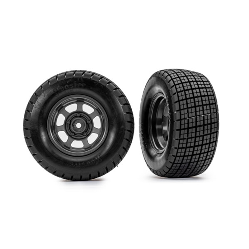 Traxxas 10473 Tires & wheels, assembled, glued (dirt oval, graphite gray wheels, Hoosier® tires, foam inserts) (2) (2WD front only)