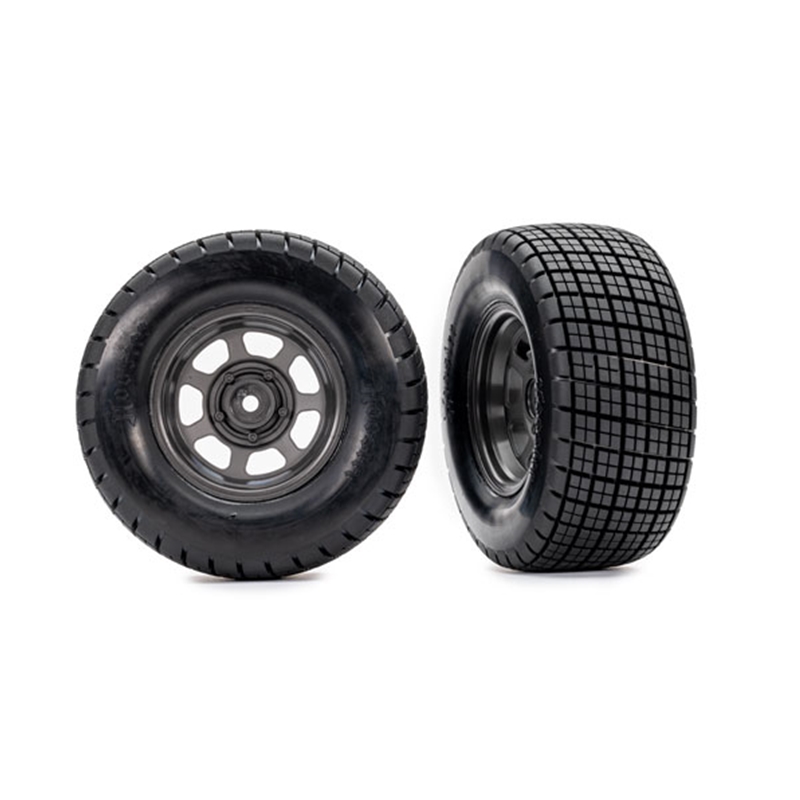 Traxxas 10474 Tires & wheels, assembled, glued (dirt oval, graphite gray wheels, Hoosier® tires, foam inserts)